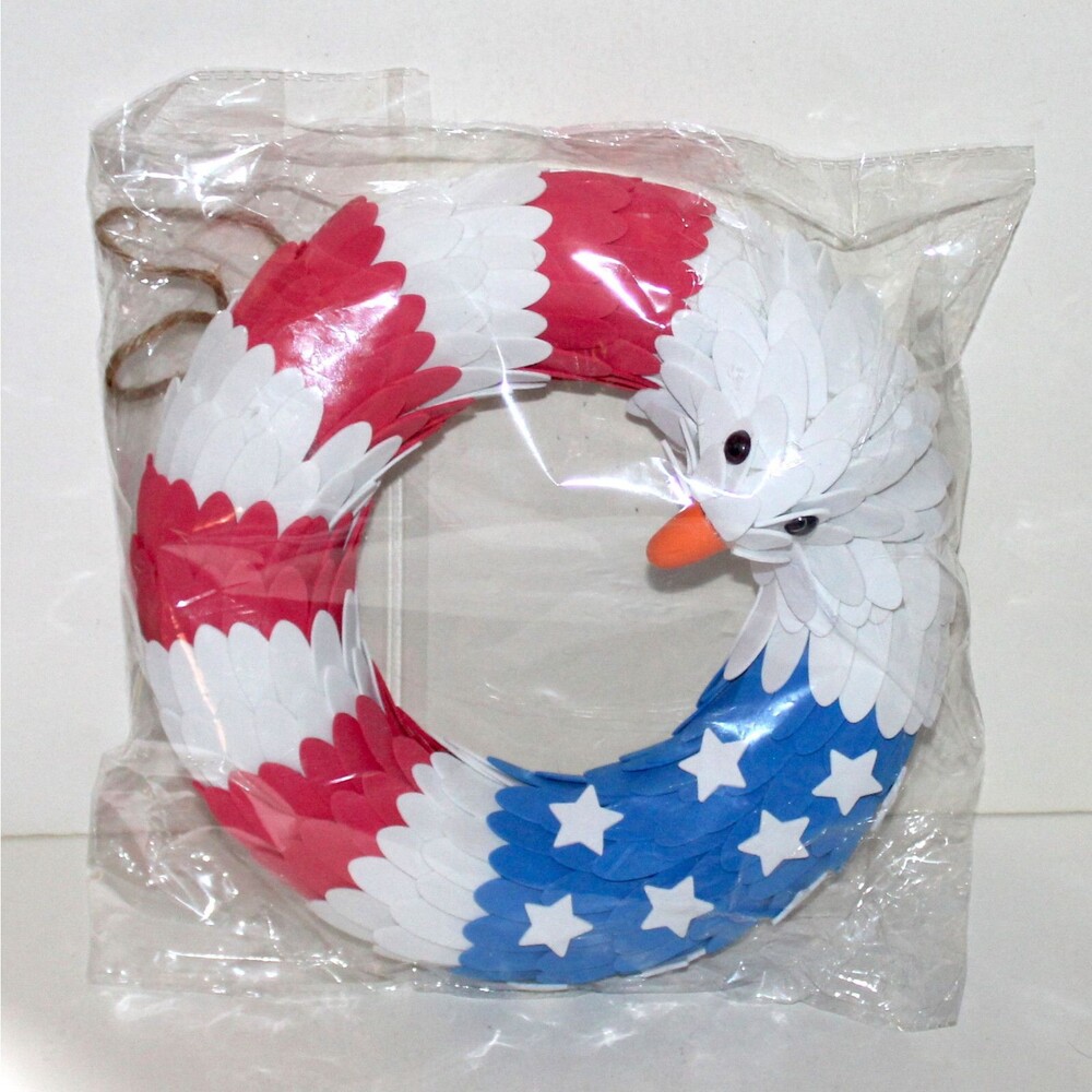 US Flag Foam Wreath American Eagle 10” 3D patriotic red white blue decor